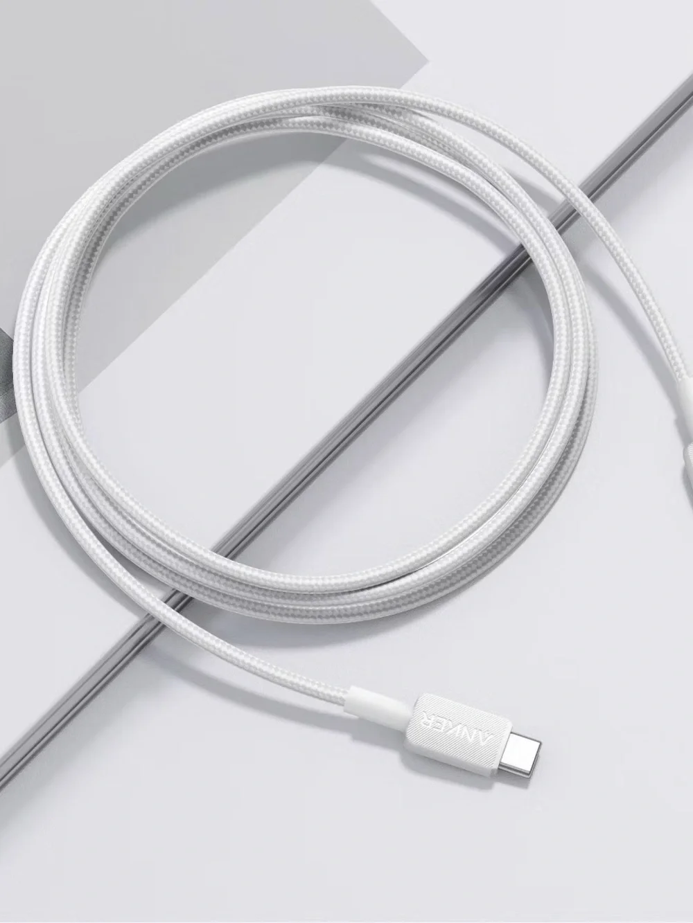 Anker White and Silver Braided USB-C to Lightning Cable